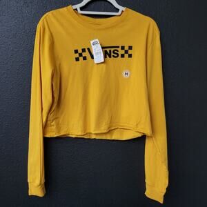 Vans Yellow Cropped Long Sleeve Logo Top